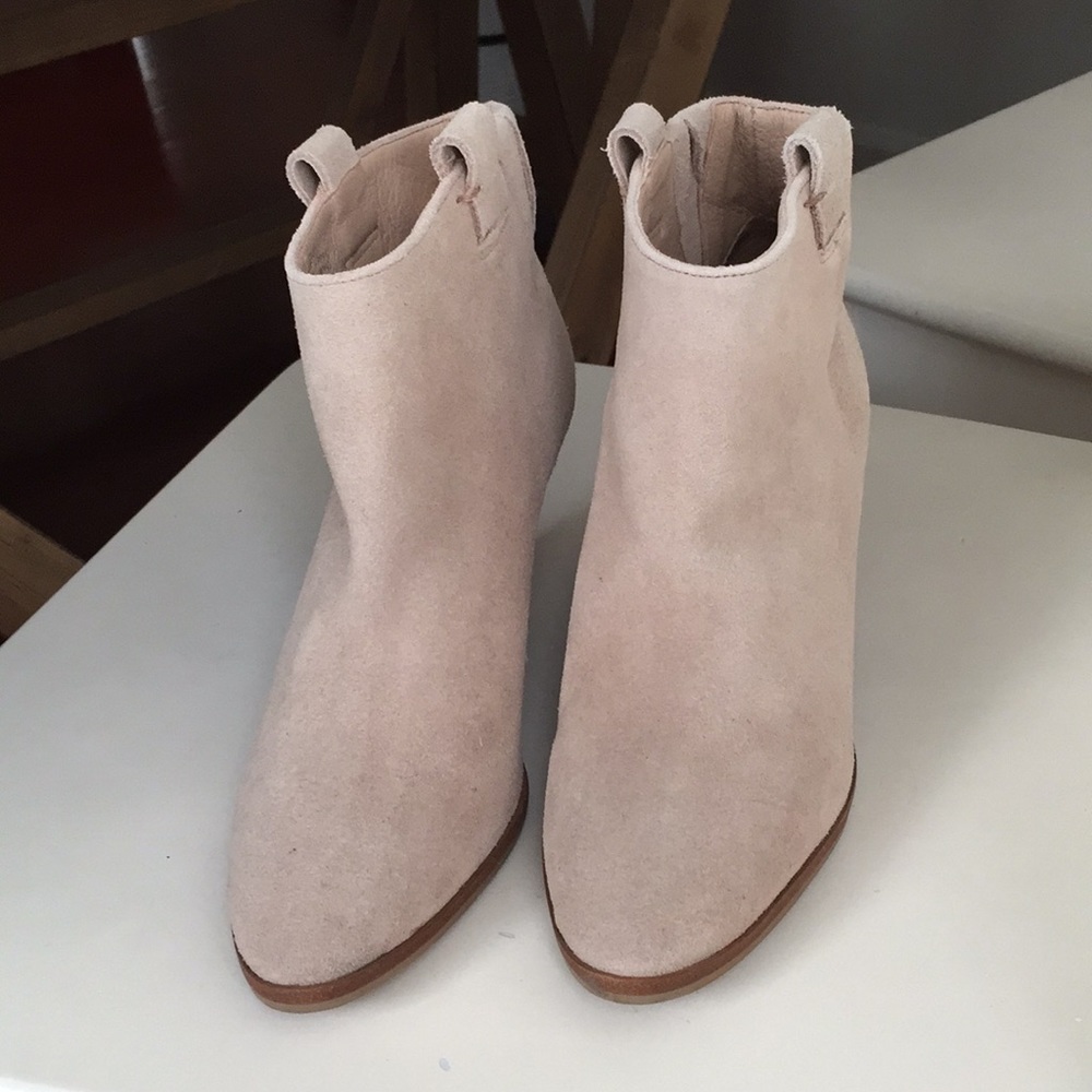 Jcrew pale blush suede booties.